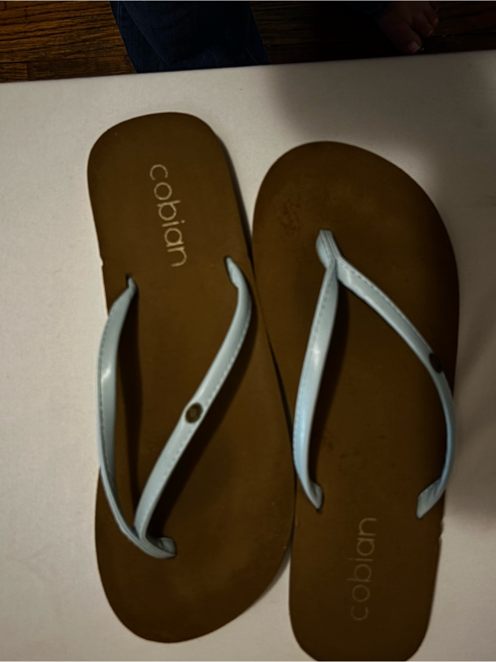 Cobian Women's Light Blue Strap Brown Footbed Flip Flops